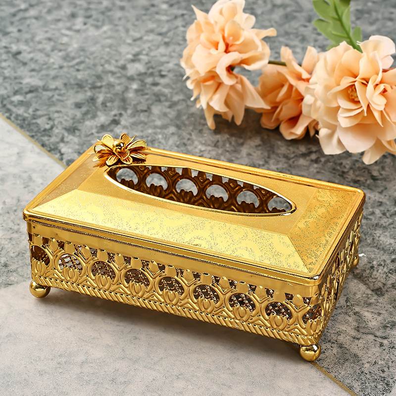 欧式金色大号纸巾盒家用室内客厅轻奢高档抽纸盒高档酒店收纳盒