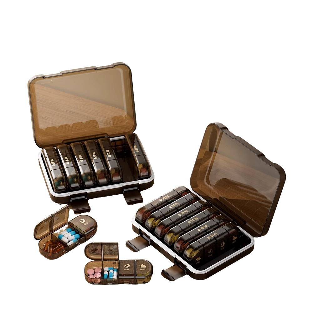The medicine box is portable and can be used for dispensing medicine seven days a week. It is a large-capacity, compartment-sealed dispensing box for pills Item Picture