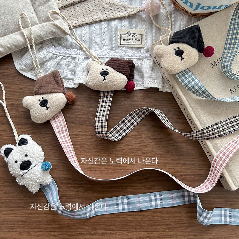 New Korean-style cartoon fabric three-dimensional cotton plug cute checkered hairpin storage with children's decorative room hanging Specification image