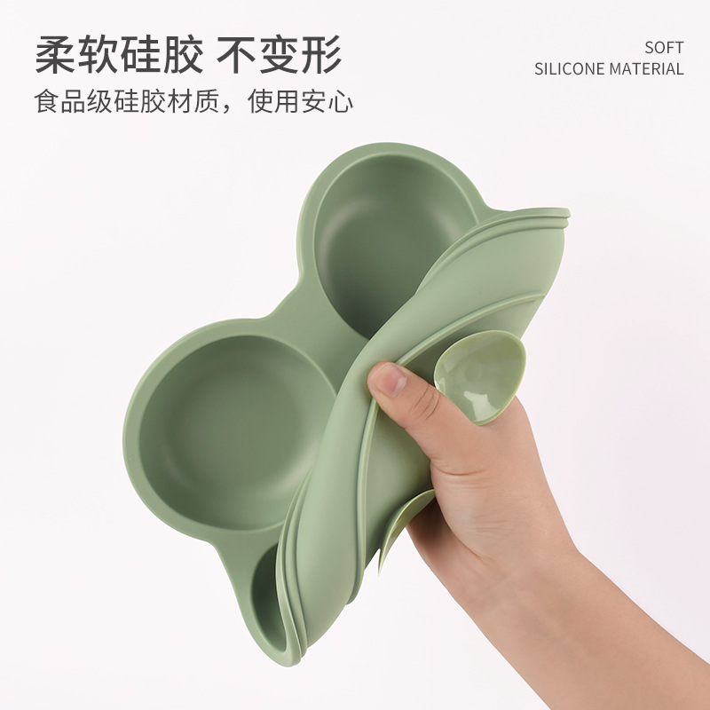 Cross-border baby food products silicone dinner plate set, food-grade high-temperature resistant, anti-slip, anti-drop, suction cup separator Application Scenario