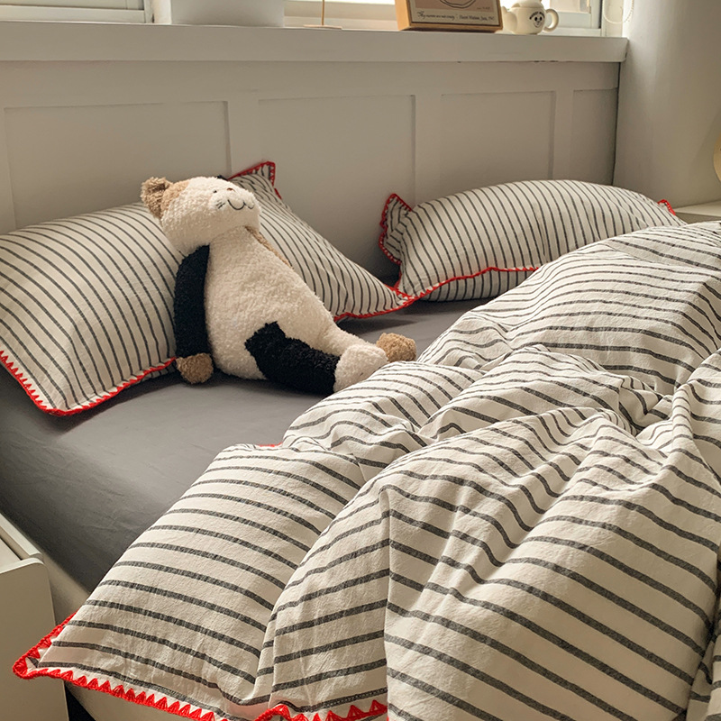 Simple all-cotton bed set, spring 100 pure cotton washed cotton ins bed sheet, bed cover, quilt cover, three-piece bedding set Specification image