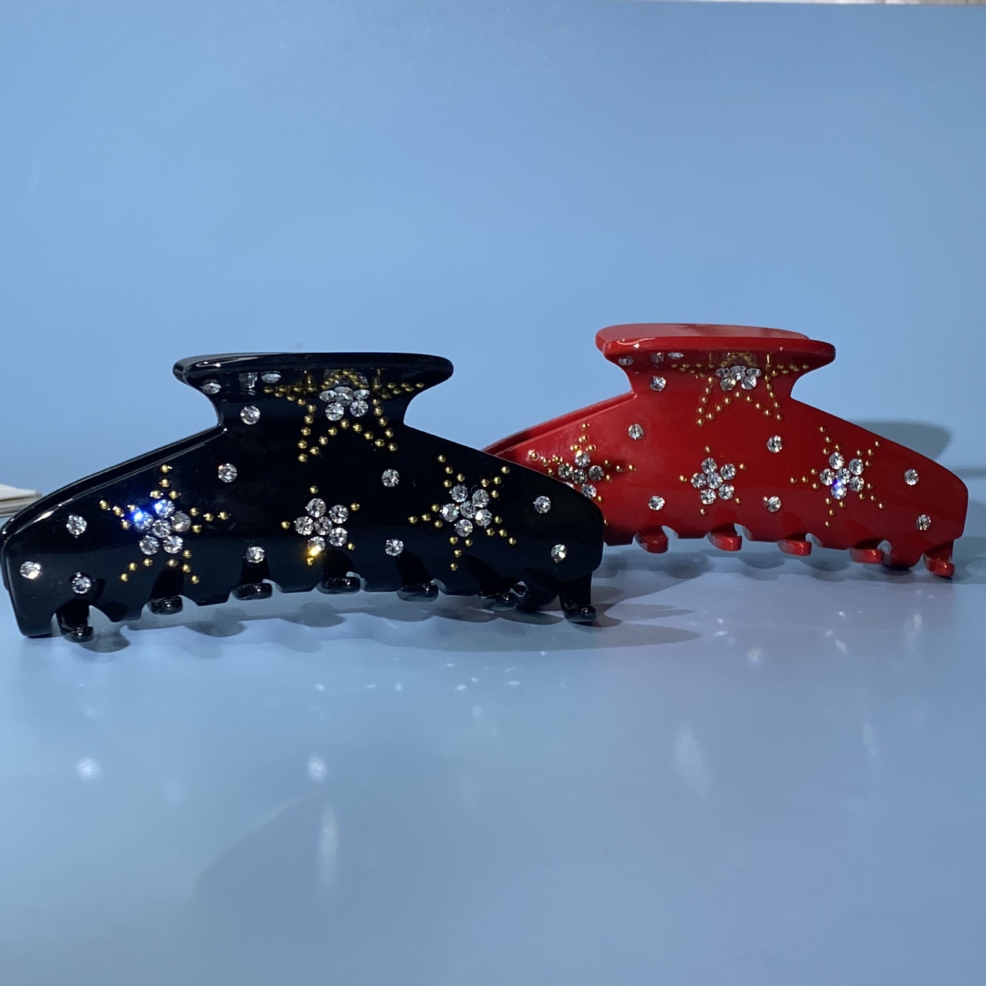 法式复古经典款 亚克力醋酸抓夹 五角星镶钻大抓力 盘发夹马尾鲨