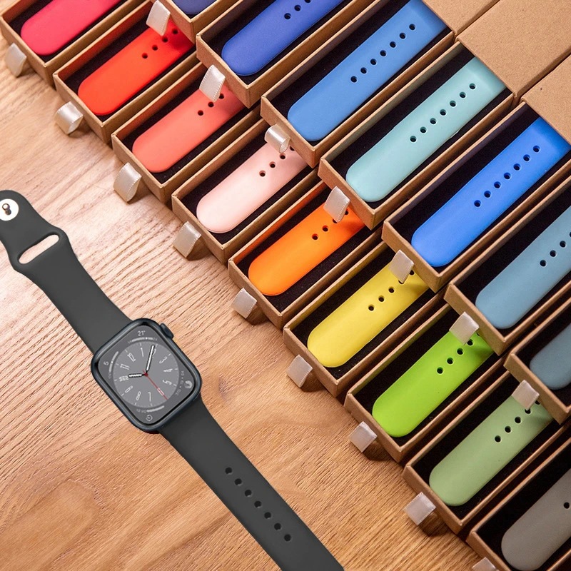 运动单色硅胶表带适用 iwatch苹果手表单色纯色硅胶钉扣手表表带
