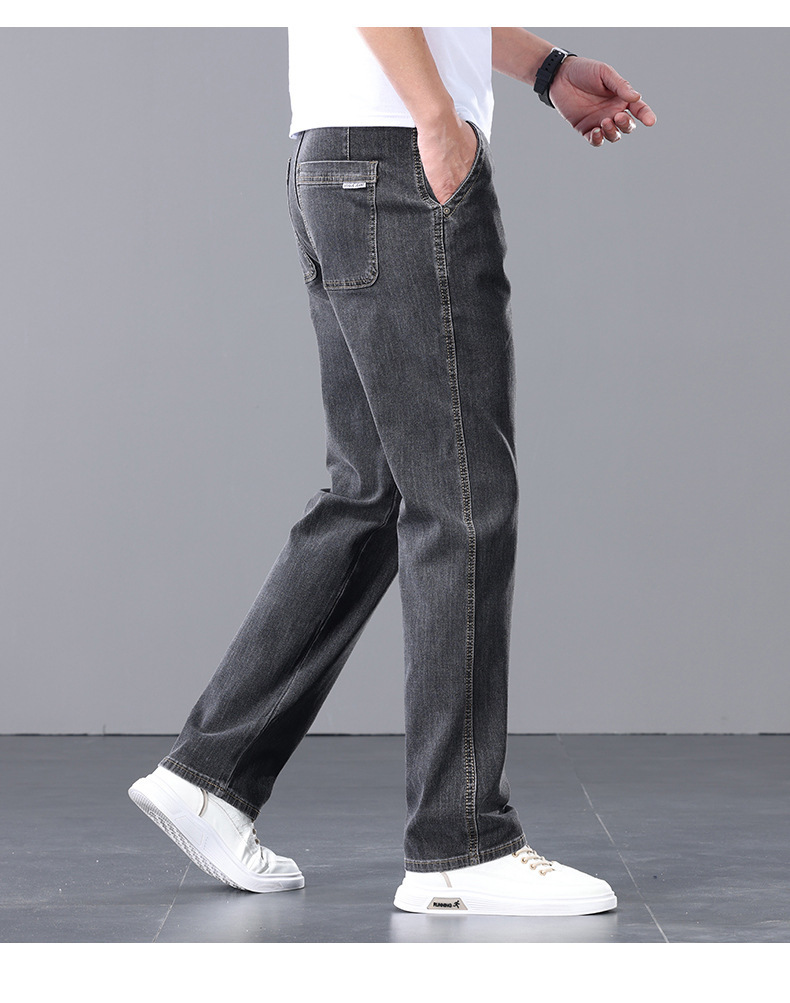 Factory direct sales of 2026 new summer thin high-end jeans for men, straight-leg loose stretch large-sized casual pants pic 13