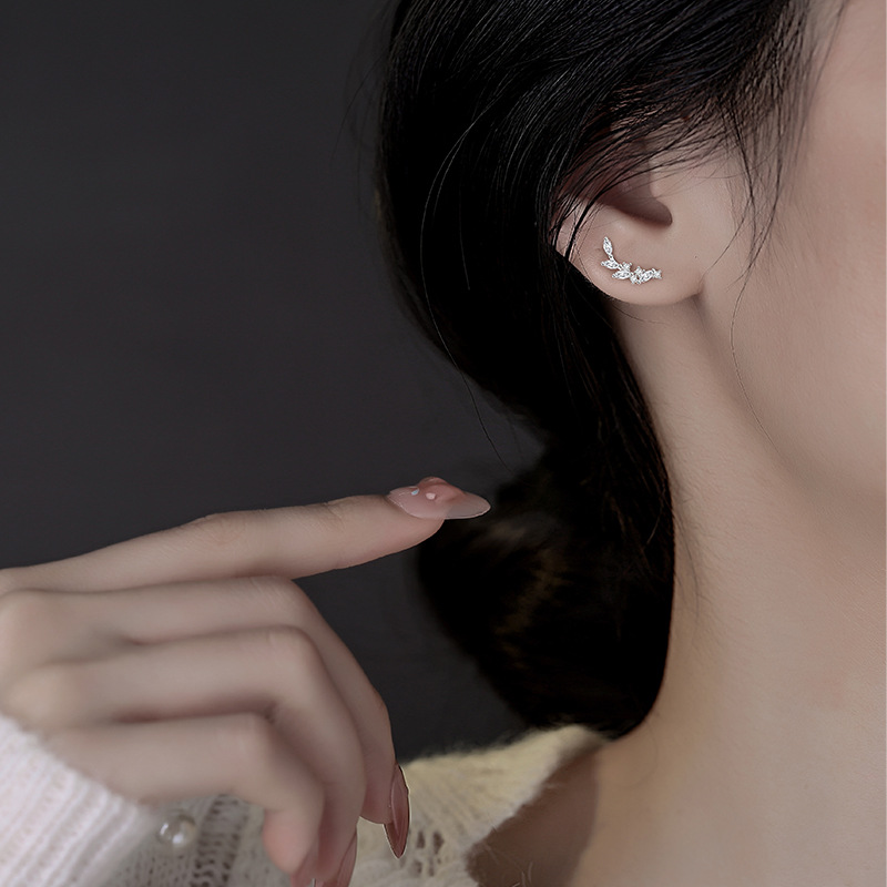 S925 Sterling Silver Diamond Branch Bud Olive Branch Zircon Earrings Japan And South Korea Fashion Temperament K Gold Plated Women's Earrings