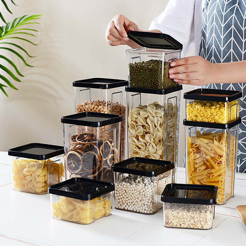 Transparent Square Jar Snack Grain Plastic Sealed Jar Can Be Superimposed Dry Fruit Kitchen Storage Jar Storage Box