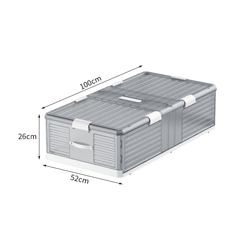 Household foldable storage box with cover, underbed clothes and quilts organization and storage box, wheeled bedroom classification storage box Item Picture