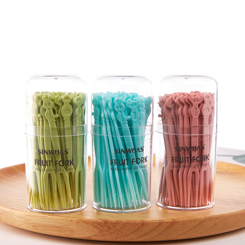 Fruit fork set, disposable plastic two-toothed, household fruit, cake, dessert fork, snack small fork details Picture