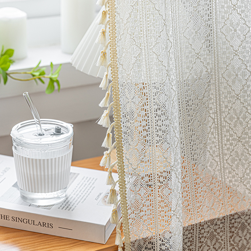 American Hollow-Out Semi-Blackout Curtain Free Perforation Installation Bedroom Bay Window Balcony Nordic Simple Curtain Product Wholesale Application Scenario