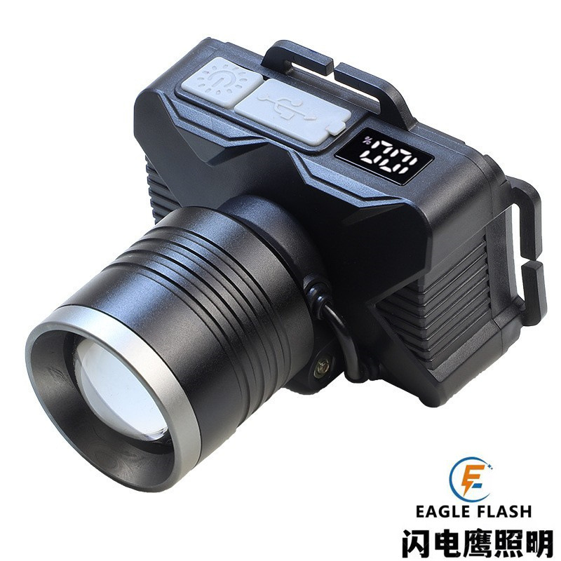 跨境智能感应头灯头戴式P50强光头灯矿灯户外工作灯led电显钓鱼灯