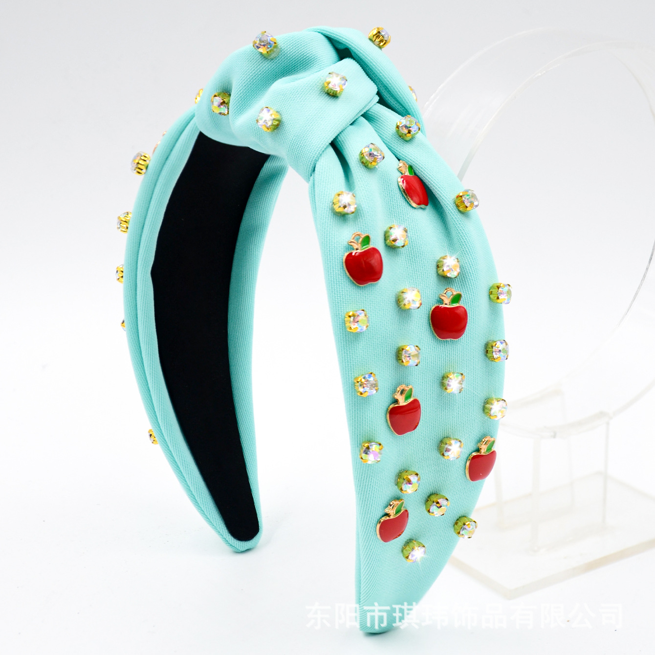 Qiwei Accessories' exclusive new European and American knotted and diamond-encrusted fruit hair band, creative alloy oil drip accessory, fresh and fashionable high head top hair accessory for women Specification image
