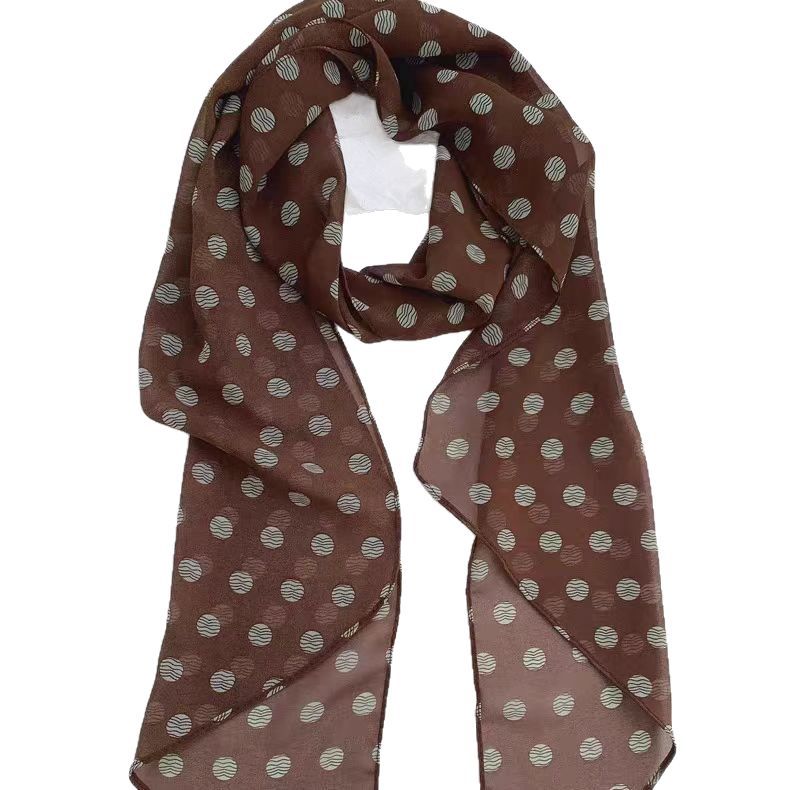 Brown polka dot silk scarf print, a high-end and versatile accessory for women, a 2025 new style hair band long scarf for tying hair Item Picture
