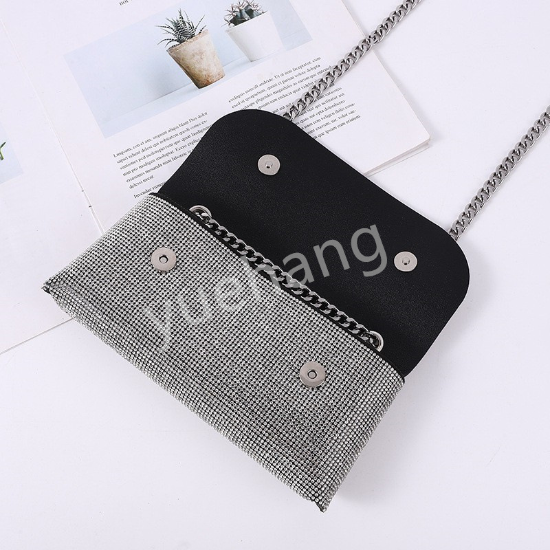 跨境水钻腋下斜跨包时尚名媛链条包单肩斜跨包蹦迪包 皮革手机包图