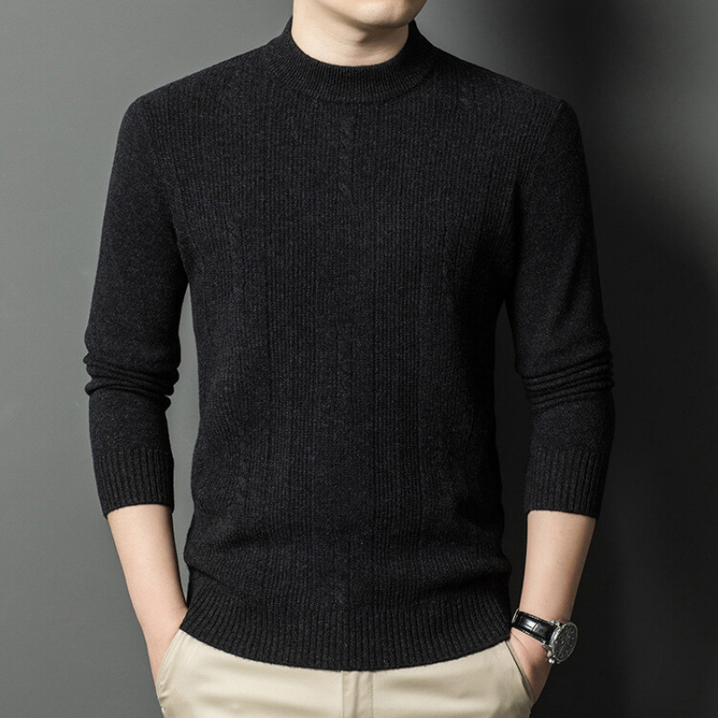 Wholesale men's wool sweaters, semi-high neck thin wool sweaters, mid-neck for spring and autumn, with trendy knitted base layers underneath details Picture