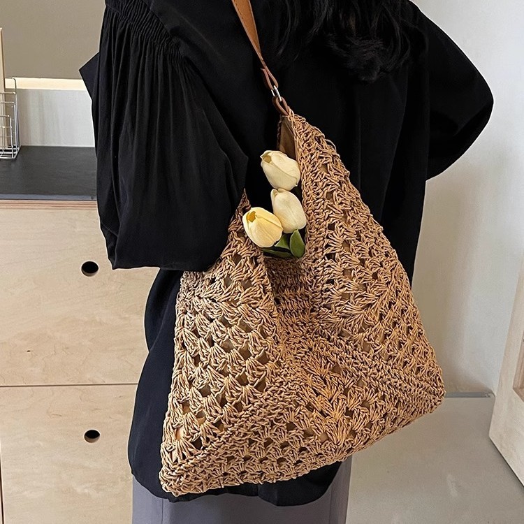 Large-capacity woven bag for women 2025 new style summer seaside vacation straw woven bag Versatile commuting single-shoulder tote bag Specification image