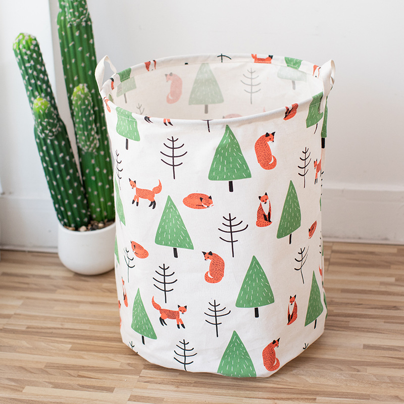 Can Be Set Cartoon Animal Canvas Storage Bucket Household Sundries Children Toy Doll Storage Basket Dirty Clothes Storage Basket