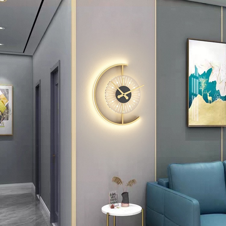 The living room features a light luxury creative clock wall lamp. The bedroom has a headboard background wall lamp with a tech-savvy design and decoration. It can be charged without wiring details Picture