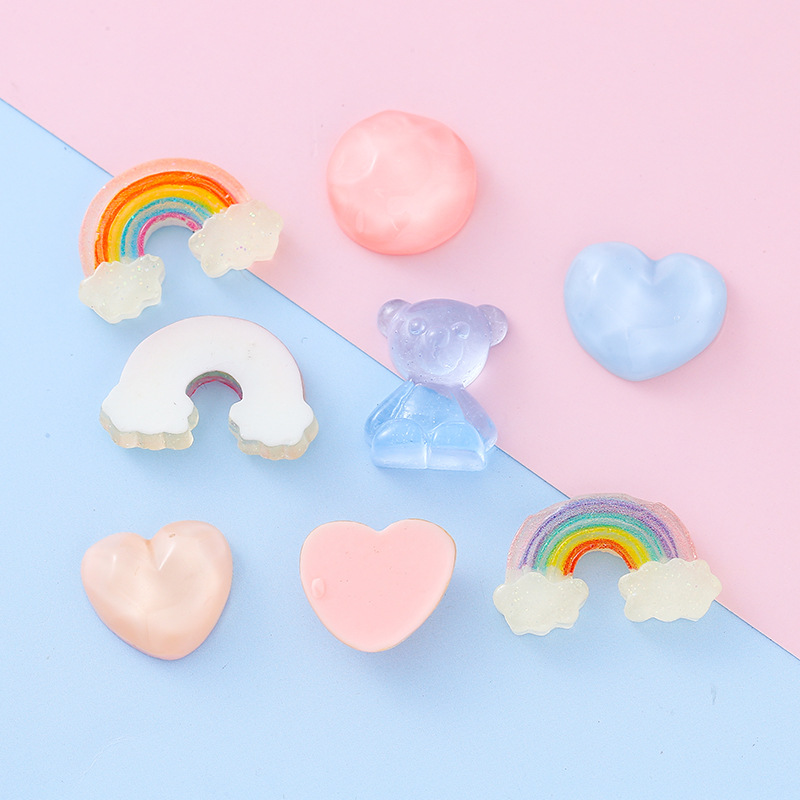 透明糖果色树脂立体小熊爱心彩虹DIY手机壳发夹手作饰品配件批货细节图