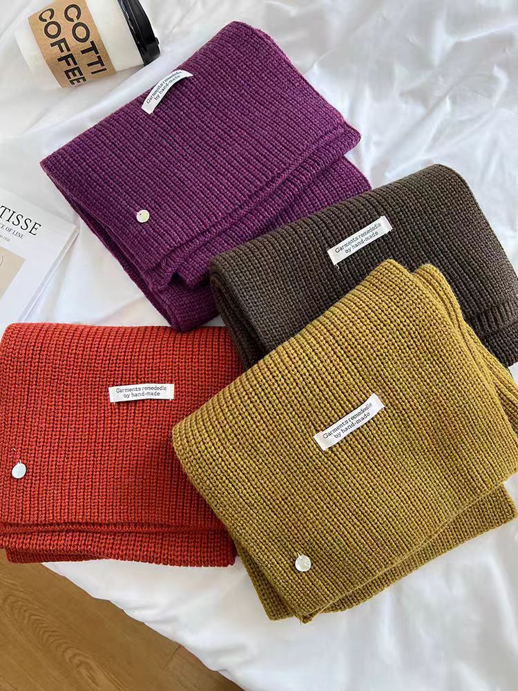 韩系绵羊毛针织毛线围巾女秋冬氛围感显白加厚保暖纯色围脖情侣款详情18