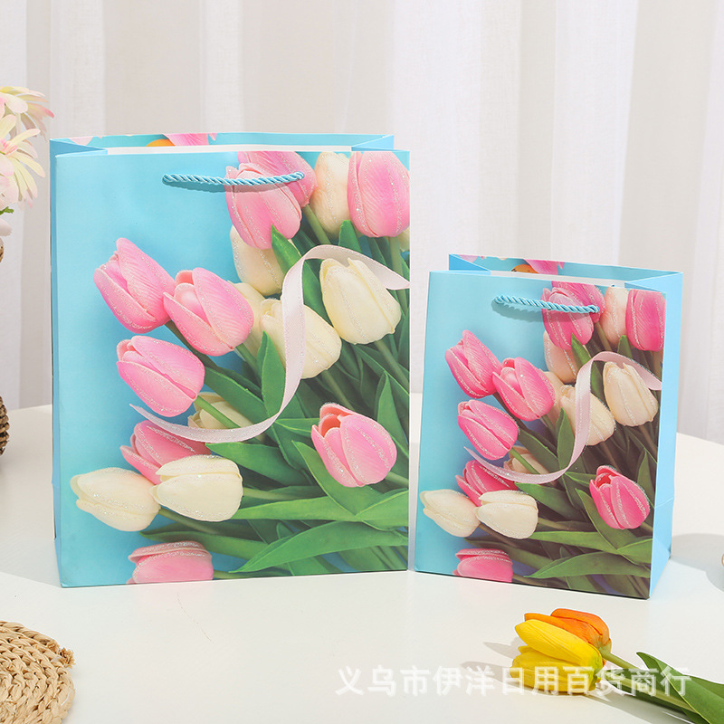 Beautiful tulip gift bags, hand-held bags, gilded and powder-coated paper bags, birthday return gifts, souvenirs, South American packaging bags