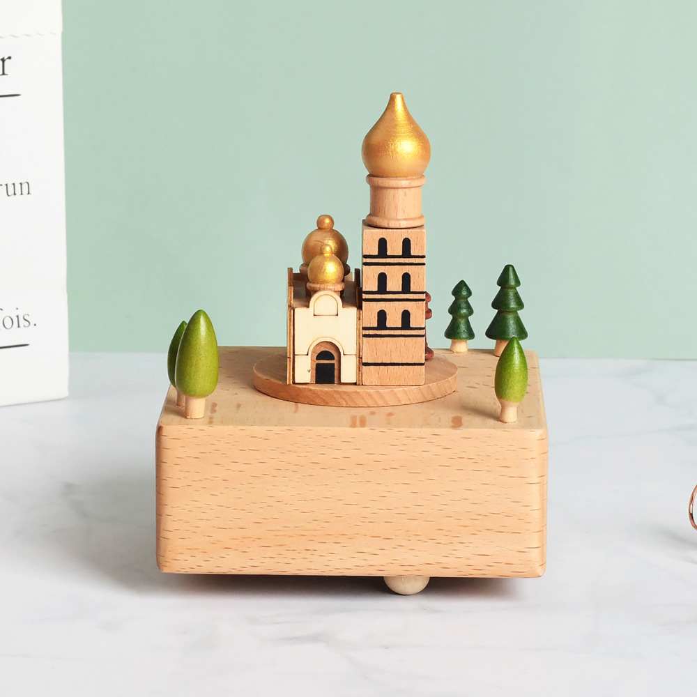 In-stock round-bottom golden church architecture music box, city music bell, European-style Valentine's Day gift, handicraft gift details Picture