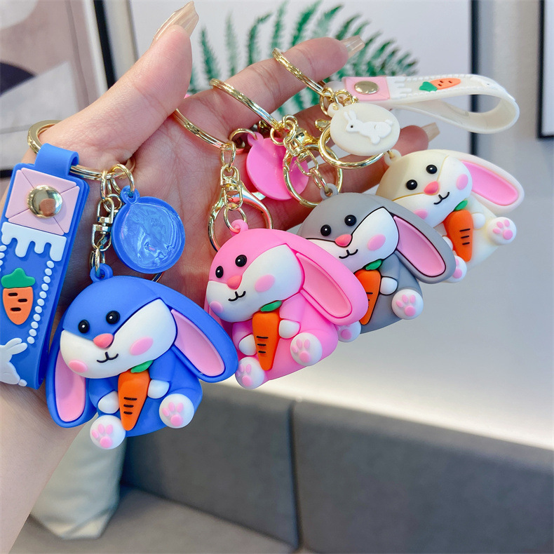 Mini and cute radish and white rabbit keychain car pendant, personalized and creative schoolbag pendant for the Year of the Rabbit 2023 Specification image