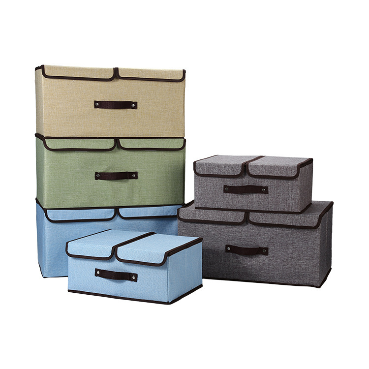 Caja de almacenamiento de ropa de algodón y lino con doble cubierta Item Picture
