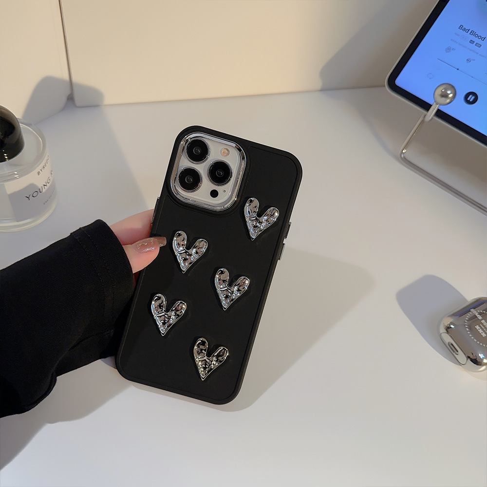 Electroplated heart iphone16 case 17 Apple 12 Pleated 11 compatible 15pro max Metal style 13/14 pic 22
