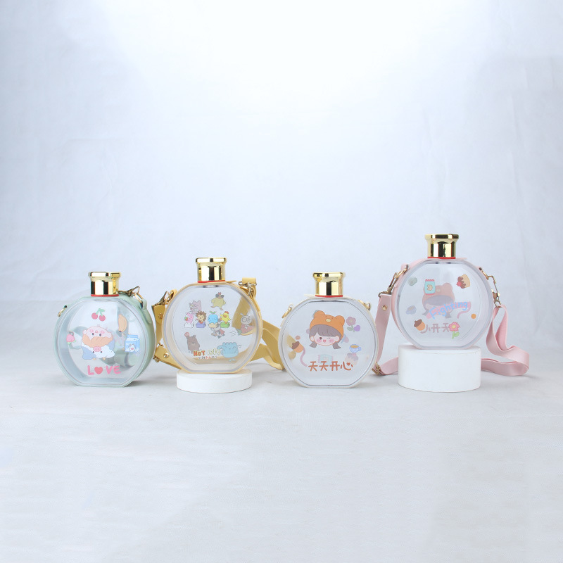 Round Leather Bag Kettle Girl Gold Covered Strap Instagram Cute Little Fresh Water Cup Donut Shaped Plastic Cup