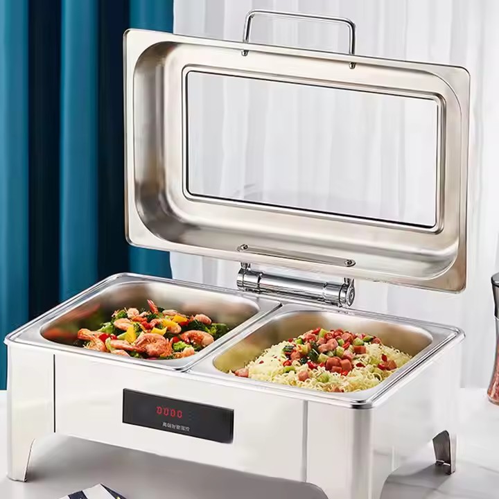 Stainless Steel Clamshell Insulation Square Insulation Furnace Electric Heating Visible Buffy Stove Hotel Breakfast Intelligent Temperature Control Tableware details Picture