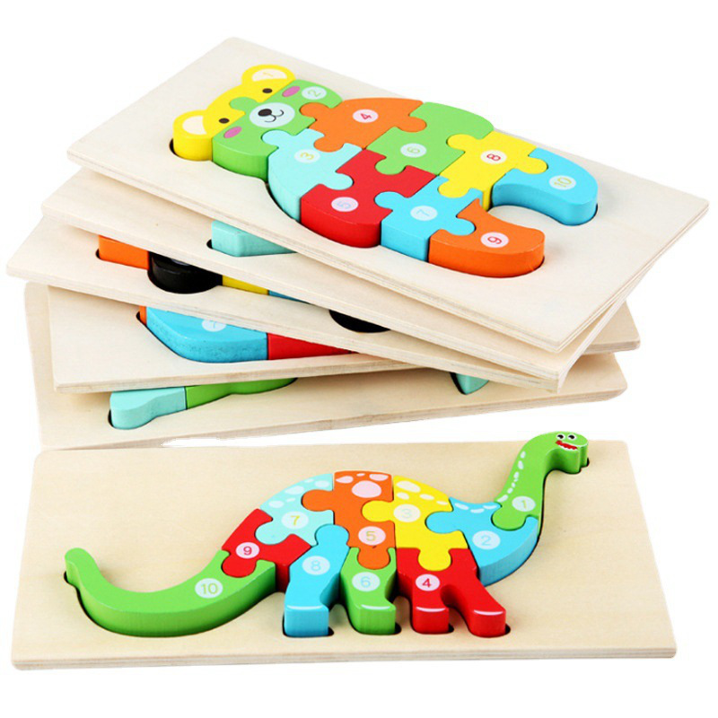 3d立体拼图批发儿童益智玩具木制手抓板大恐龙拼图亚马逊cpc跨境详情图5