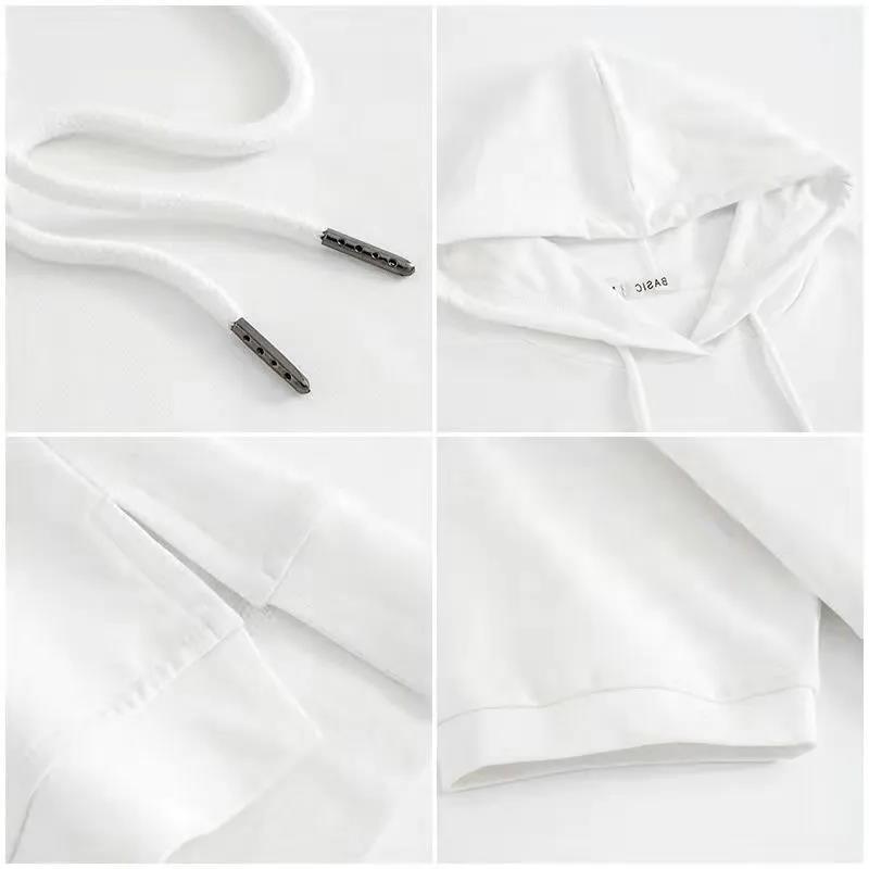 2025 Cotton Korean-style hoodie in loose solid color, new spring and summer half-sleeve split five-quarter sleeve hooded T-shirt top for women Application Scenario