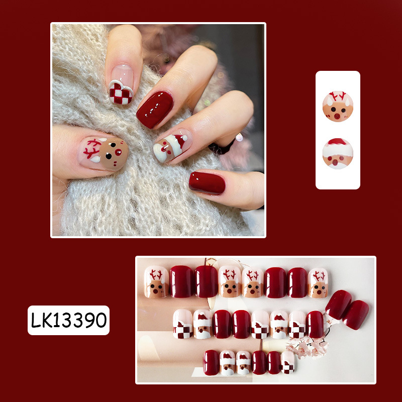 Elk Chessboard Wear Nail Nail Patch Autumn And Winter Jumping Color Nail Patch Christmas Fake Nail Nail Patch Finished Product Specification drawing