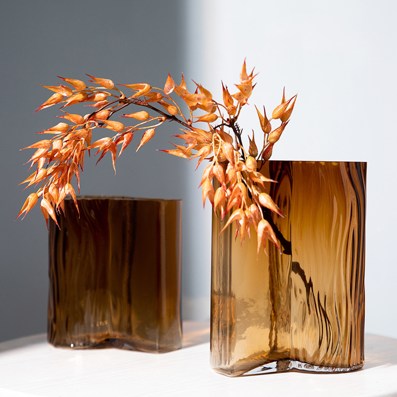 现代琥珀色树纹创意方形书本彩色花瓶桌面水培鲜花玻璃花瓶摆件