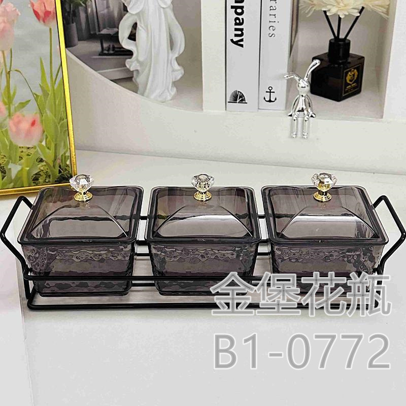 Glass fruit plate Home living room snack platter snack placement candy plate bar bath foot club dressing box Golden Castle vase details Picture