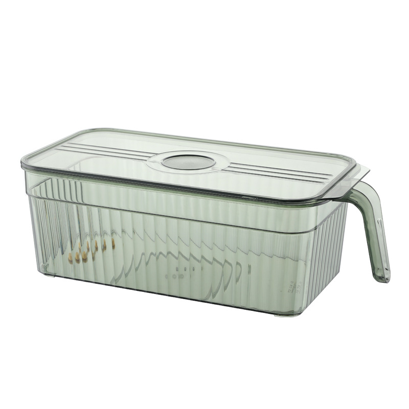 A semi-transparent plastic refrigerator storage box with a handle, a lid with anti-odor mixing and water-draining function, and a kitchen vegetable storage basket Item Picture