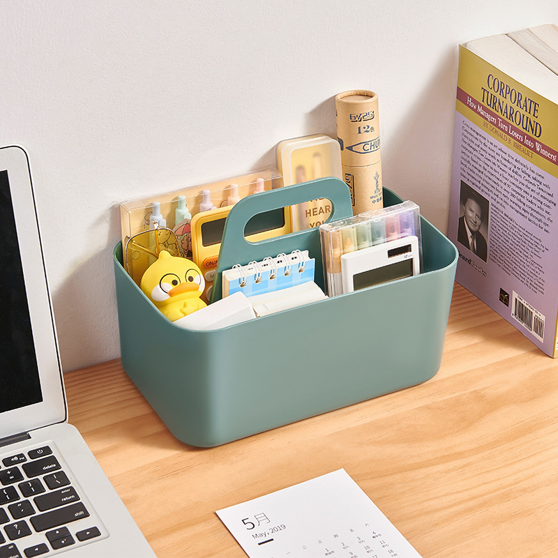 Plastic hand-held storage boxes, portable snack boxes, cosmetic boxes, office desktop storage baskets, kitchen and bathroom hand-held baskets details Picture