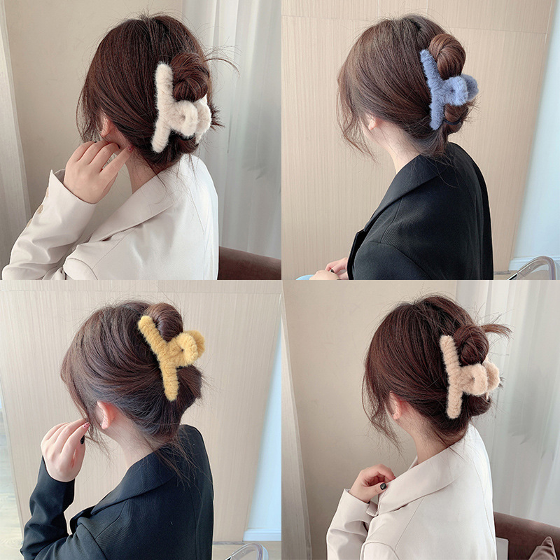 Korean Autumn And Winter Hair Grab Plush Hairpin Back Head Hair Grab French Elegant Temperament Shark Clip Hairpin Headwear Specification drawing