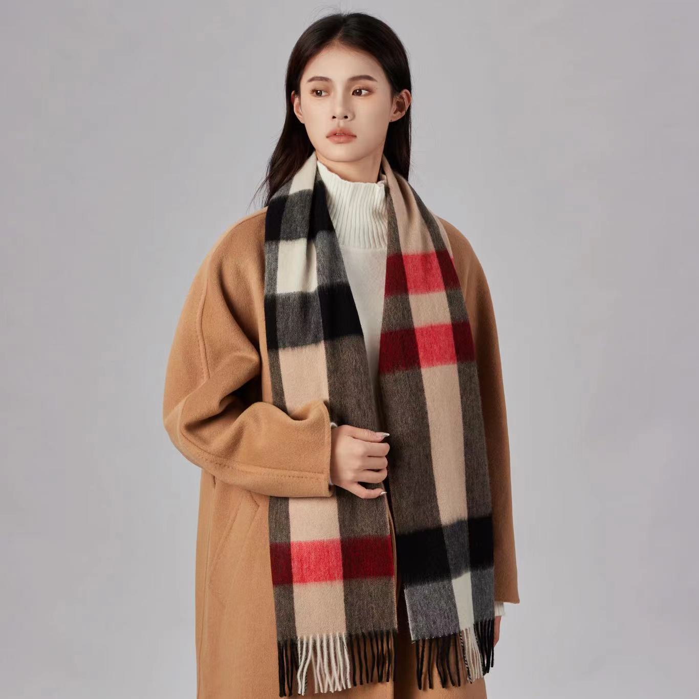 100% Wool Scarf Winter Explosion Women's Senior Sense Men's Thick Simple Checkered Bib Women's Shawl Wholesale Specification drawing