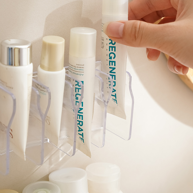 Wall-mounted non-drilling bathroom facial cleanser storage rack, cosmetics storage rack, mirror cabinet, toothpaste draining and fixing device details Picture