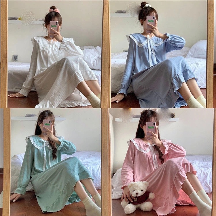 长袖睡裙新款睡衣女娃娃领过膝宫廷仙女韩版ins风家居服公主风女