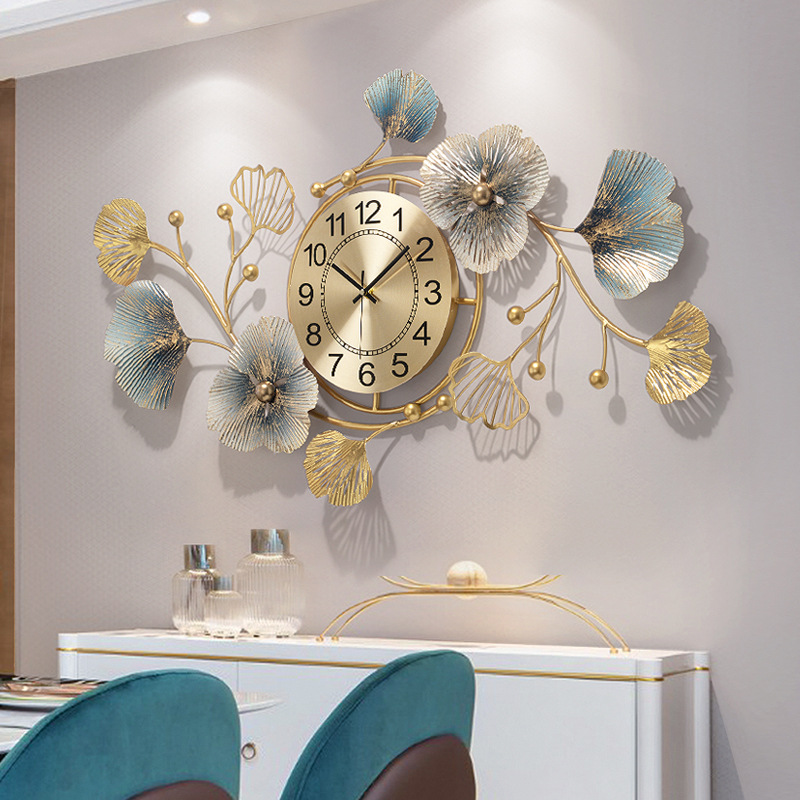 Cross-border new Chinese-style wall clock, living room creative clock, Ginkgo fashionable clock, household silent clock, grand clock, wall watch Specification image