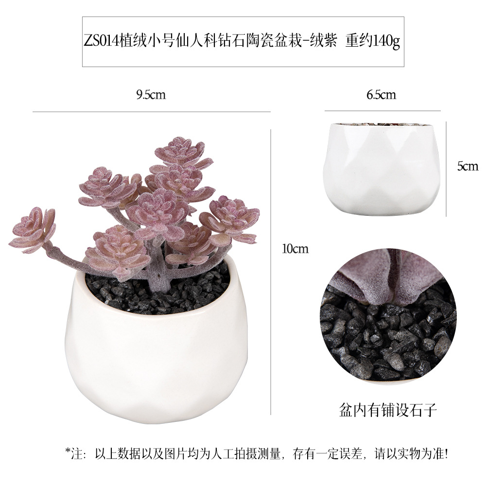 Amazon flocking succulent ceramic pot 6-piece Home Decoration simulation plant succulent bonsai set details Picture