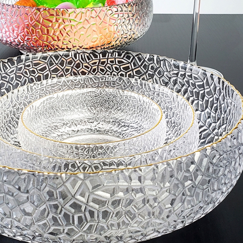 Japanese Hammer Pattern Gold Rim Glass Bowl Salad Bowl Set Home Fruit Plate Creative Nordic Style Tableware Dessert Bowl details Picture