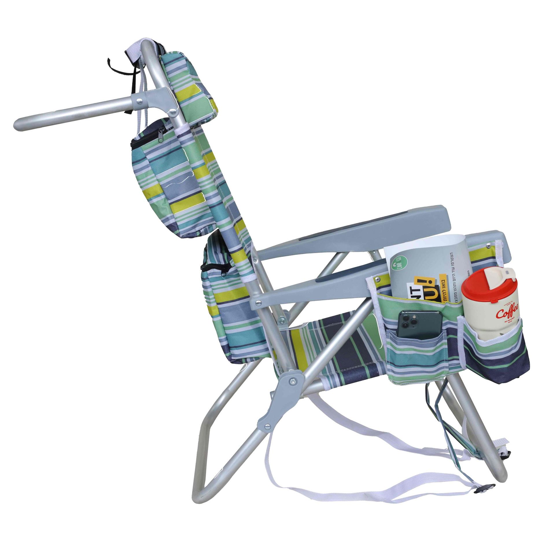 Cross-border outdoor folding backpack chair, which can be used for both sitting and lying down, with a backrest ice bag and 5 adjustable backrest, is a beach lounge chair details Picture