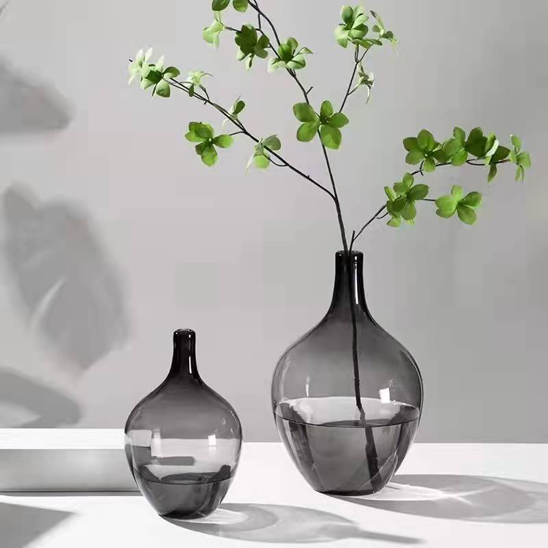 Big Belly Transparent Glass Vase Pendant Bell Ma Zuowood Floor Modern Decoration Living Room Model Room Small Mouth Nordic Simple details Picture