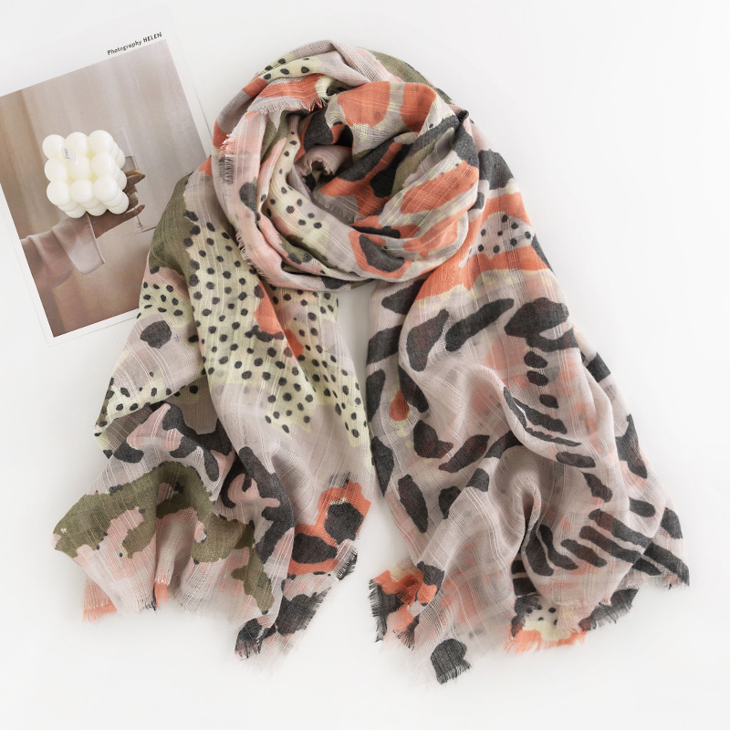Spring Thin Printed All-Match Design Delicate Braided Pattern Scarf Irregular Short Beard Pattern Scarf Shawl details Picture