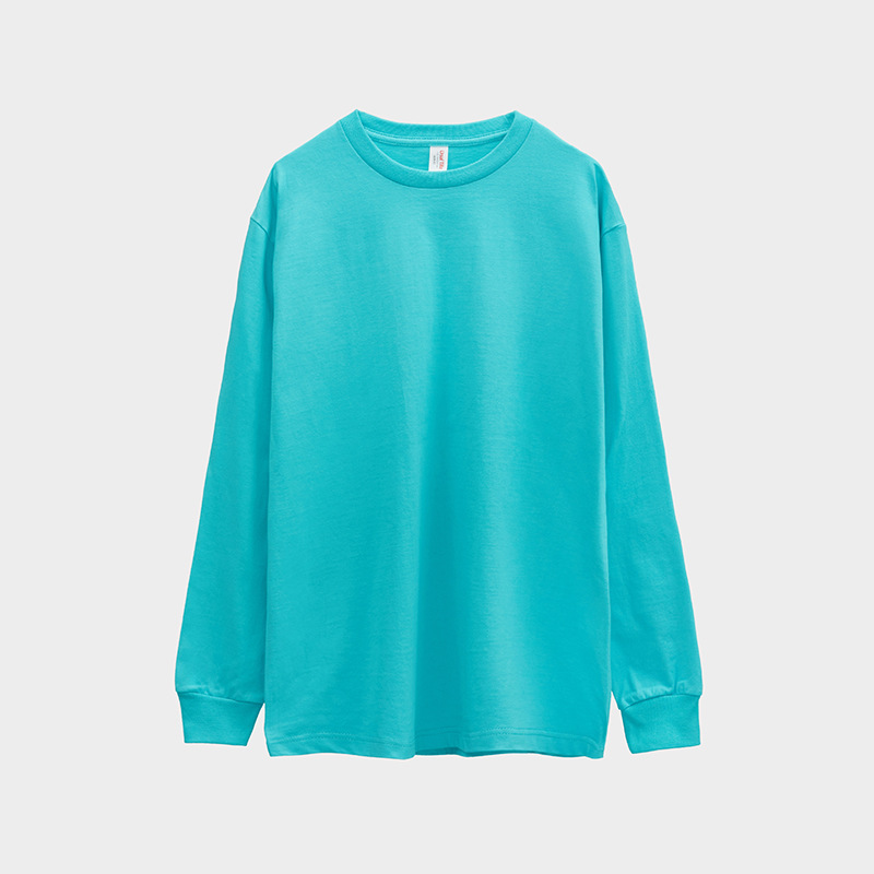 250g 17-piece all-cotton heavy blank shirt, round-neck long-sleeved with threaded cuffs, thickened solid color parent-child long-sleeved T-shirt Specification image