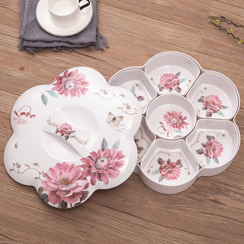 Candy Box Creative Household Division With Cover Melamine Dry Fruit Tray European Wedding Candy Box Living Room Melon Seed Snack Tray details Picture