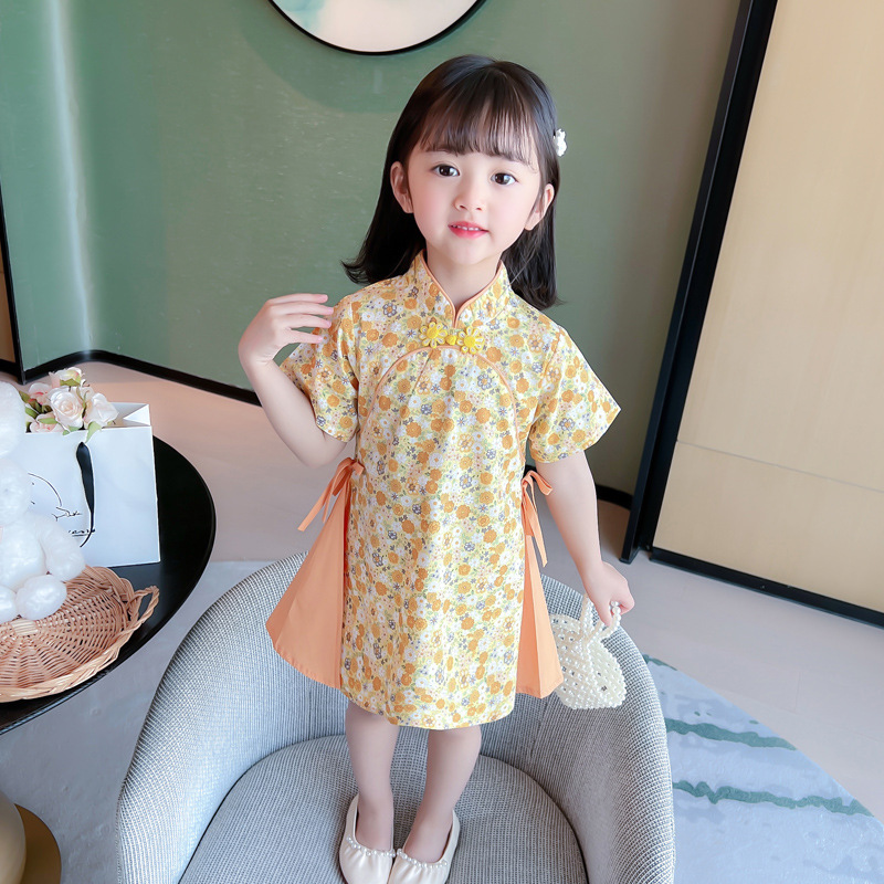 Balabala Girl Baby Hanfu Summer Thin Cheongsam Dress for Little girls 12 liang 1 34-year-old children, Chinese style Specification image